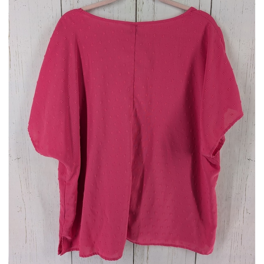 Emery Rose Size 3XL Womens Pink Textured V Neck Short Sleeve Casual Blouse‎ Top - Picture 8 of 8